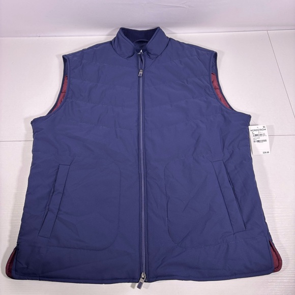 NWT Johnnie-O Men's Blue Puffer Vest with Burgundy Accents Size Medium